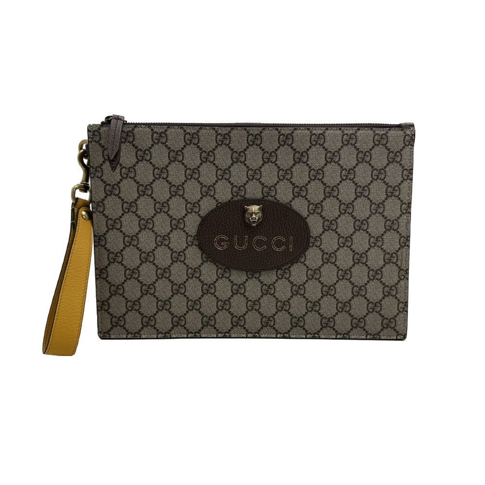 Gucci Clutch bag Neo GG Supreme Clutch Leather Tiger stripe Beige Brown